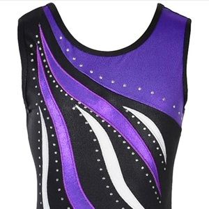 Ukyzddio 12A Shiny Waves Metallic Dance Gymnastics Leotard Bodysuit Black Purple